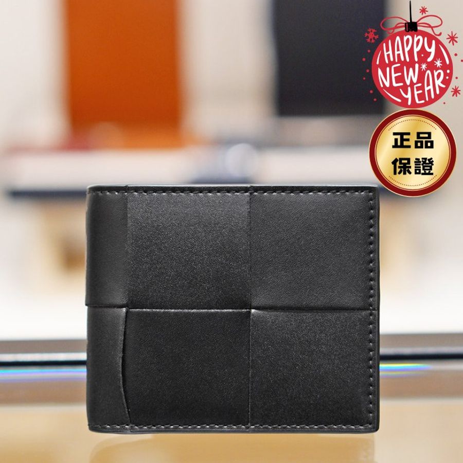 🎊新年特賣🧧Bottega Veneta 649603 男款 Bi-Fold 小牛皮雙折短夾/錢包 黑色-0
