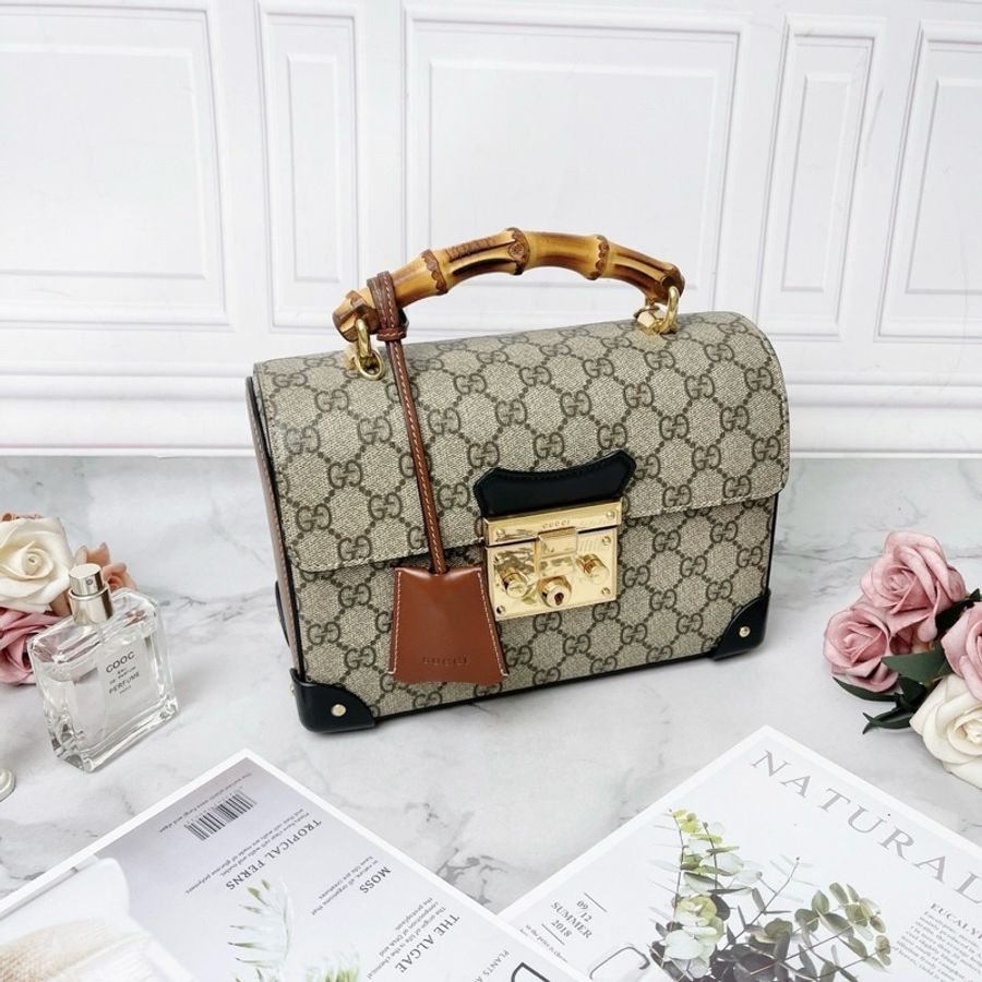GUCCI Padlock限定秀款老花竹節手提斜背盒子包23×16×9 98新配件塵袋-3
