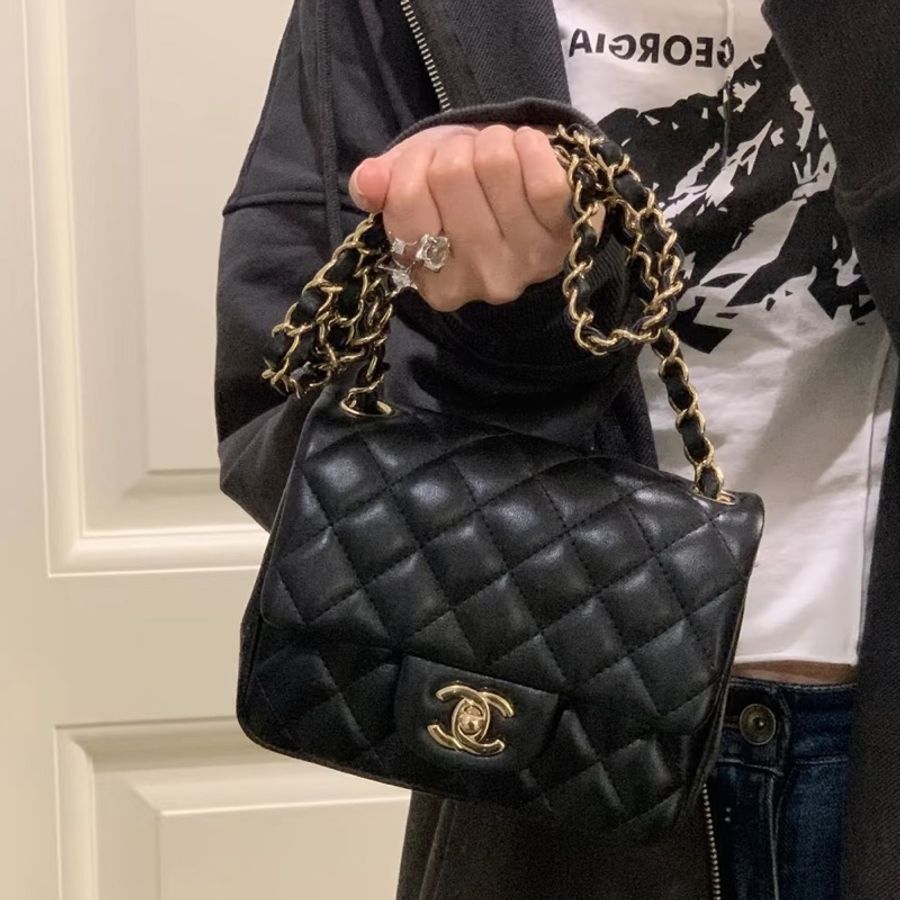 🈶購證99新🆕超低價😍Chanel黑金全皮菱格cf方胖子單肩斜挎包-2