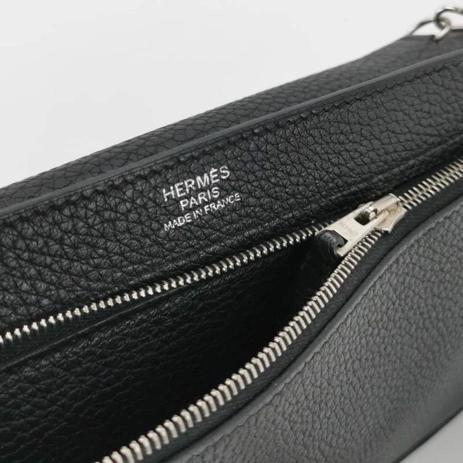Hermes Sac ADepeches24插扣手拿包Togo牛皮銀扣89黑色-6
