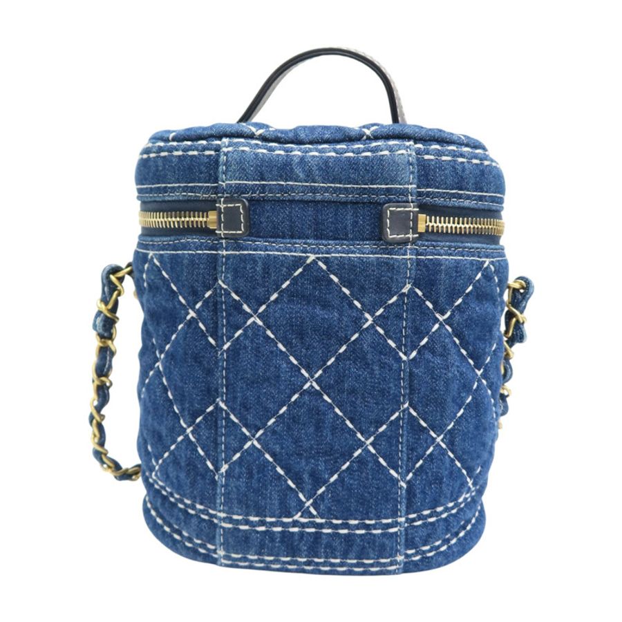 深藍色 丹寧布 vanity bag 鍊帶 化妝包 肩背包【CHANEL 香奈兒】 AS1336-1