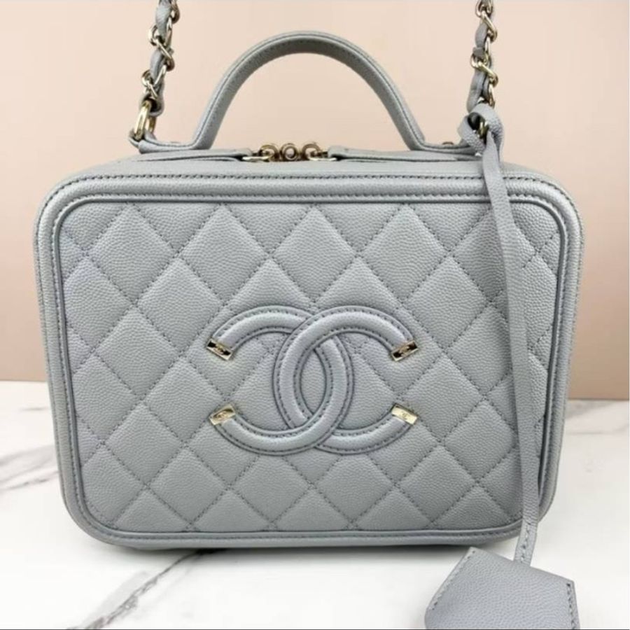 大全配台灣購證二手正品chanel A93343vanity case 21cm 相機包 荔枝牛-0