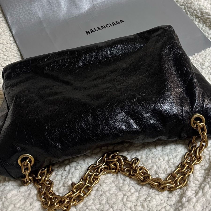 桃園機場購入🩶巴黎世家/Balenciaga MONACO系列 黑金鏈義大利牛皮單肩包-16