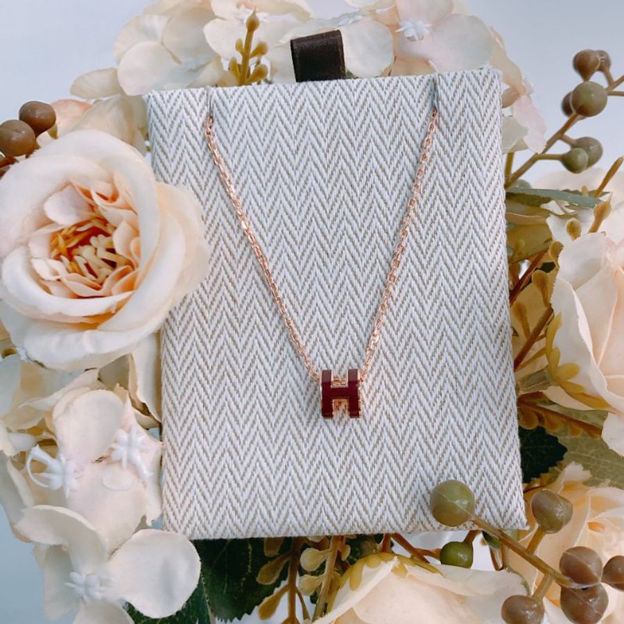 MS0486 Hermes 愛馬仕 迷你 H 項鏈 啡色 玫瑰金鏈 Mini Pop H Necklace Brown x RGHW-1