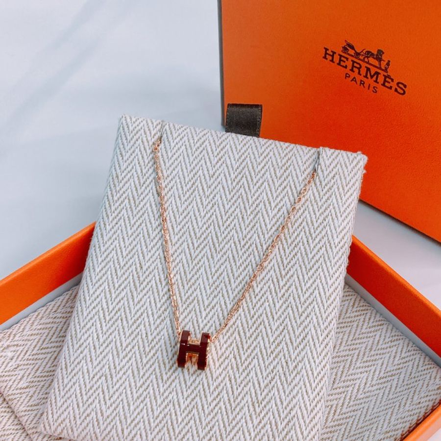MS0486 Hermes 愛馬仕 迷你 H 項鏈 啡色 玫瑰金鏈 Mini Pop H Necklace Brown x RGHW-2