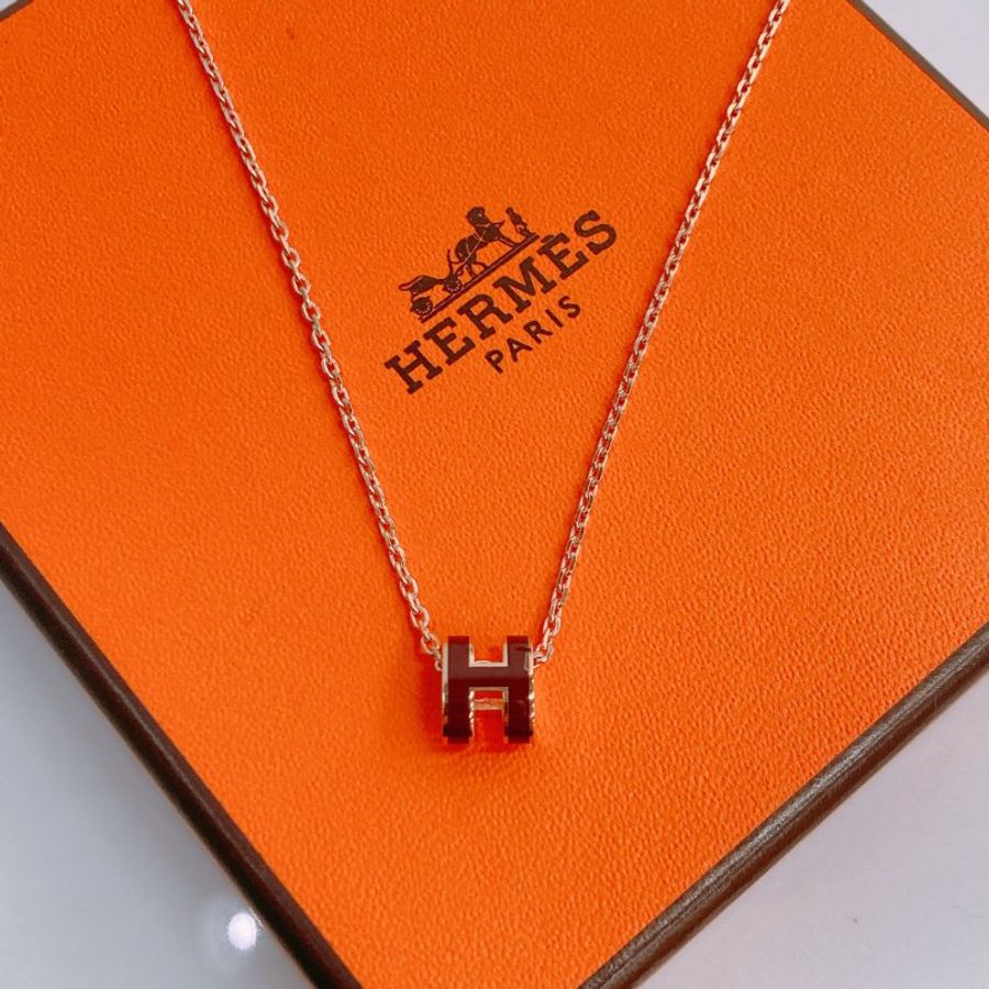 MS0486 Hermes 愛馬仕 迷你 H 項鏈 啡色 玫瑰金鏈 Mini Pop H Necklace Brown x RGHW-3