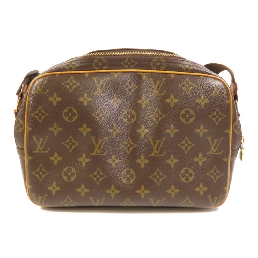 LOUIS VUITTON Monogram Reporter PM金扣肩背袋棕色-1