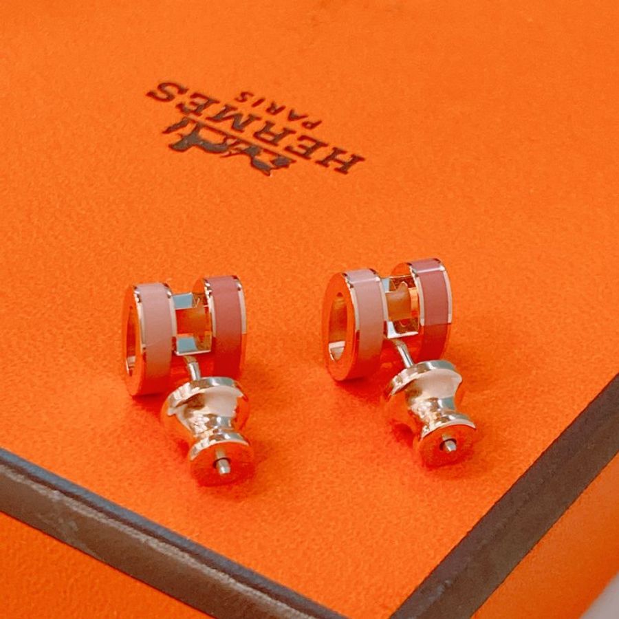 MS0487 Hermes 愛馬仕 迷你 H 拼色 耳環 玫瑰色 粉色 玫瑰金扣 Mini Pop H Rocabar Earrings Beauté x RGHW-5