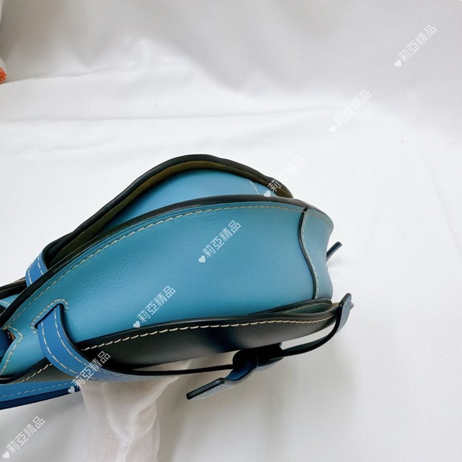 莉亞精品♡ Loewe gate水藍色馬鞍包 二手美包-8