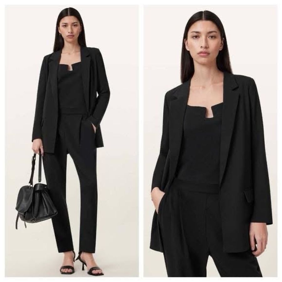 ALLSAINTS 深V領銀蒽點綴長版外套 黑色-0