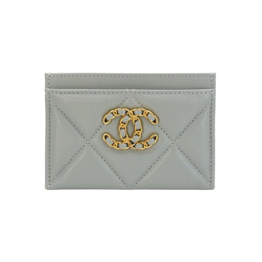 Chanel 19 金logo菱格紋羊皮卡夾(AP1167-灰)-0