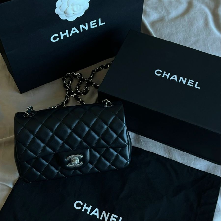 Chanel Cf20 黑銀 小羊皮-16