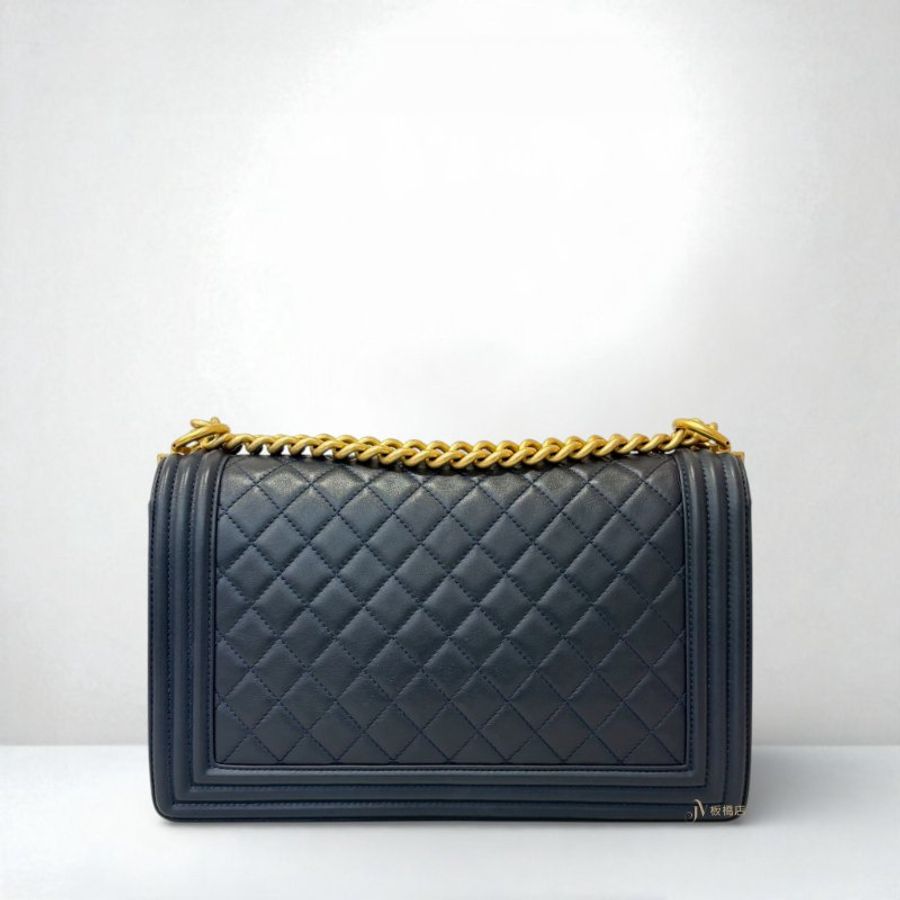 JS0161-CHANEL 藍色羊皮金釦BOY28 A92193-1