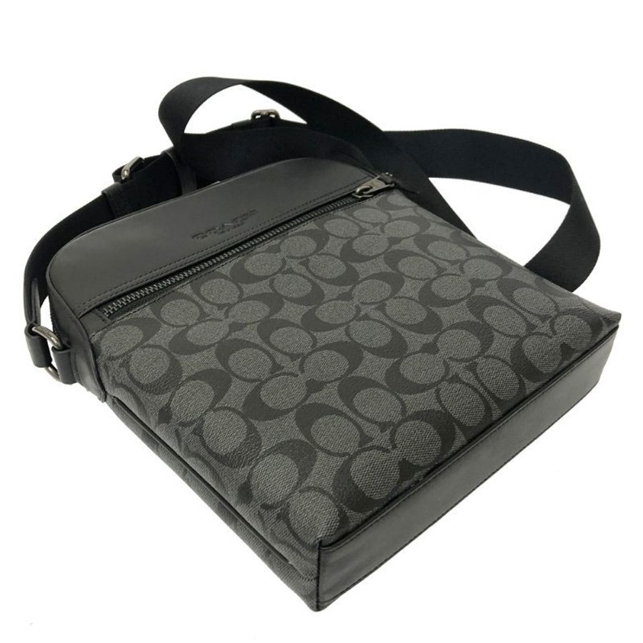 【全新】COACH C LOGO前拉鍊男款斜背包(黑灰)-3