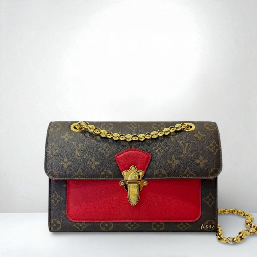 JS0299-LV VICTOIRE 原花拼接櫻桃紅牛皮肩背包 M41731-0