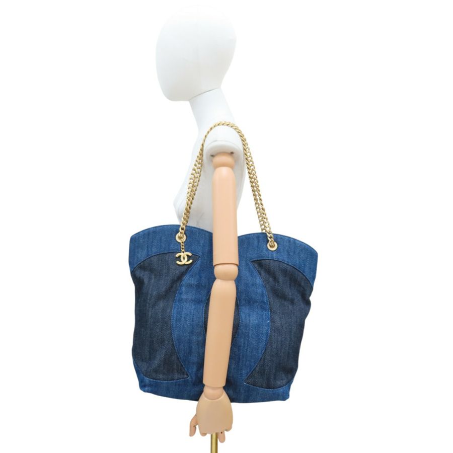 藍色 丹寧布 托特包 金釦【CHANEL 香奈兒】 AS3857-9