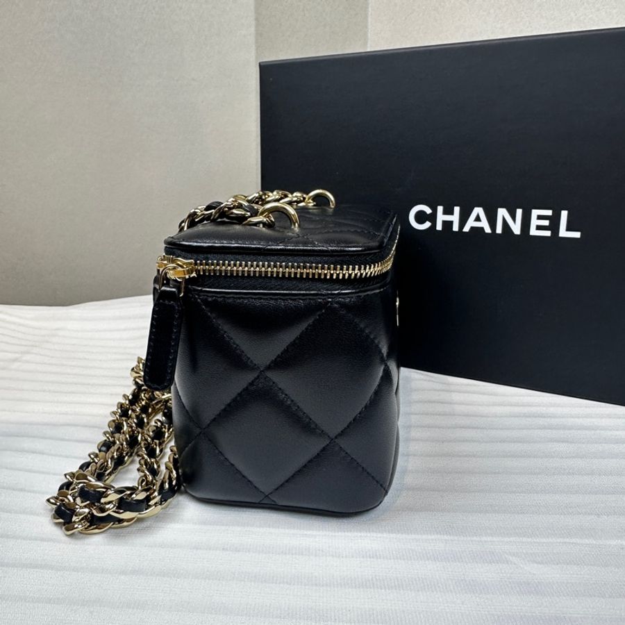 香奈兒/Chanel Vanity Case 黑色羊皮菱格紋長盒子斜背包 17x9.5x8cm-2