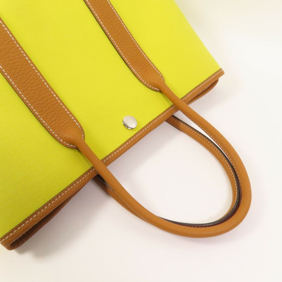 HERMES 帆布Garden Party TPM銀扣手挽袋Lime-4