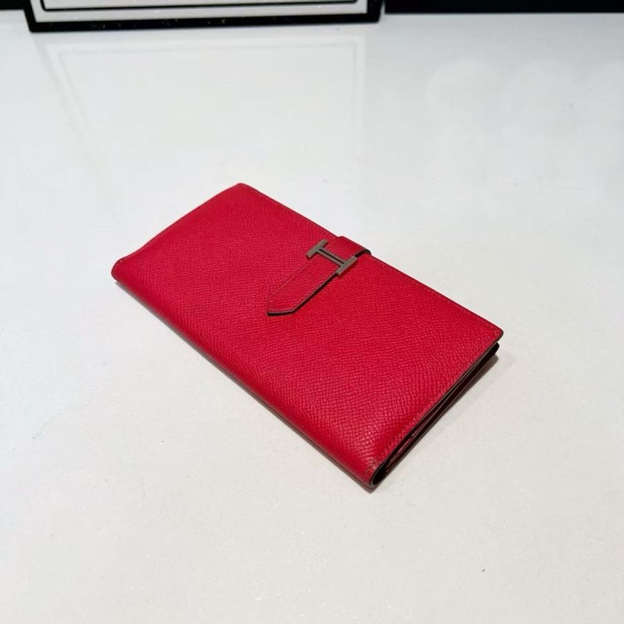 超值 愛馬仕 Hermès Béarn 紅色銀扣 長夾|經典H扣|俐落耐看 T 刻-1