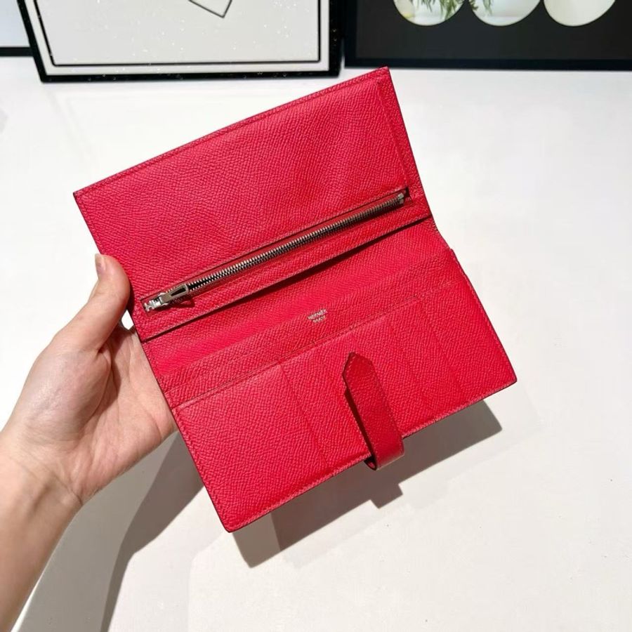 超值 愛馬仕 Hermès Béarn 紅色銀扣 長夾|經典H扣|俐落耐看 T 刻-5