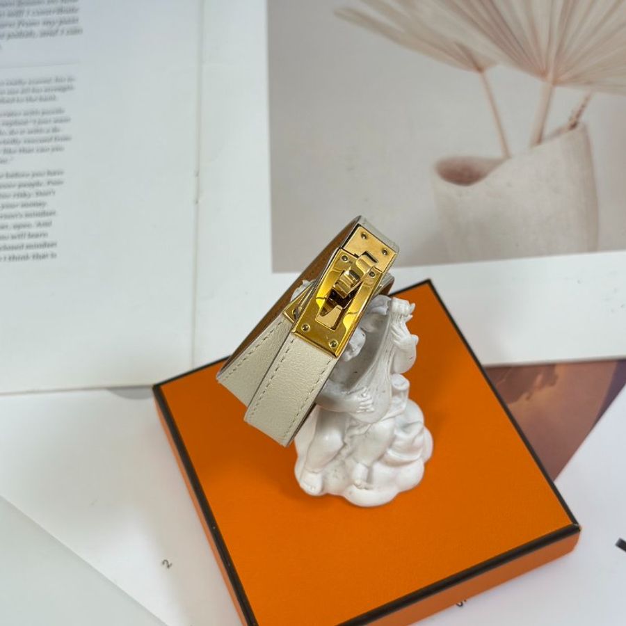 HERMES Mini kelly雙圈手環 - T1 奶昔白金 T-7