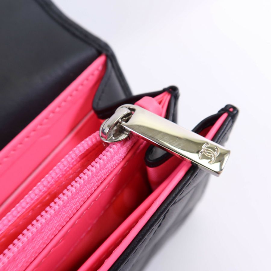 CHANEL 牛皮皮革Cambon Long Wallet銀扣長錢包-12