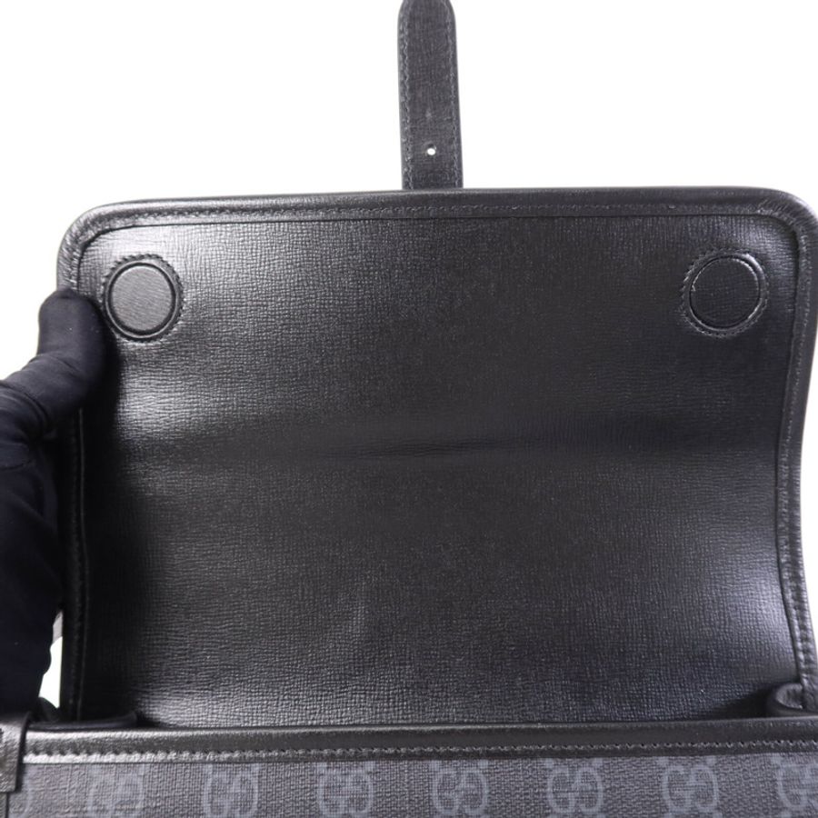 GUCCI 塗層帆布GG Supreme Interlocking銀扣肩背袋-14