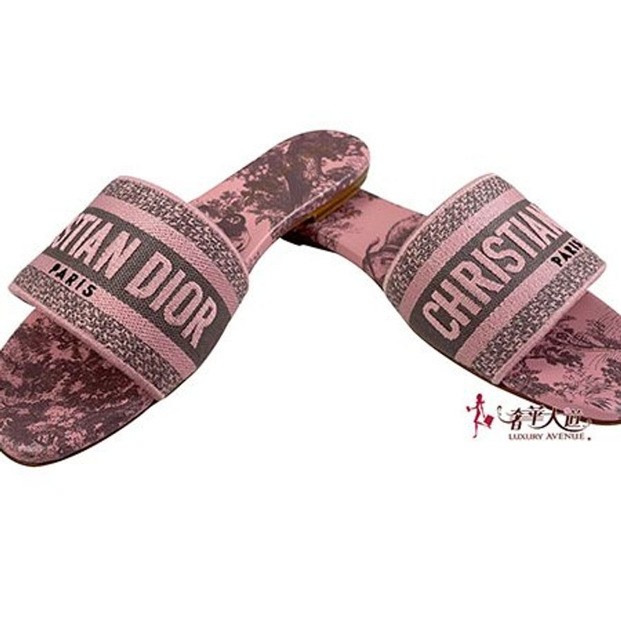 *奢華大道國際精品*【D0279】DIOR 粉紫色刺繡叢林動物圖騰平底托鞋38號-0