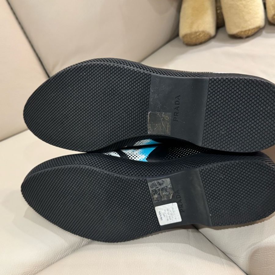 （已預留）Prada 普拉達 藍白圖紋黑皮鞋/36號/99新美品）-14