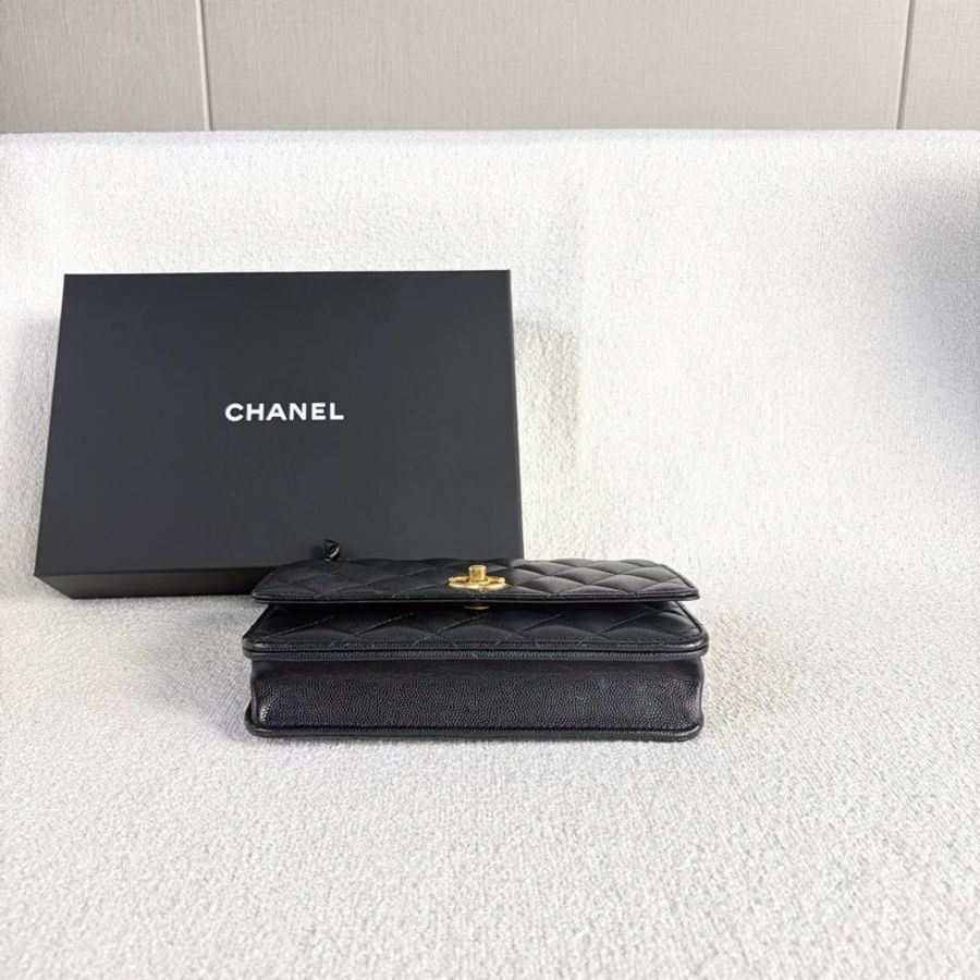 Chanel WOC鏈條包黑色金扣荔枝皮 芯片款19*13*4 99新配件塵袋盒子購證-4