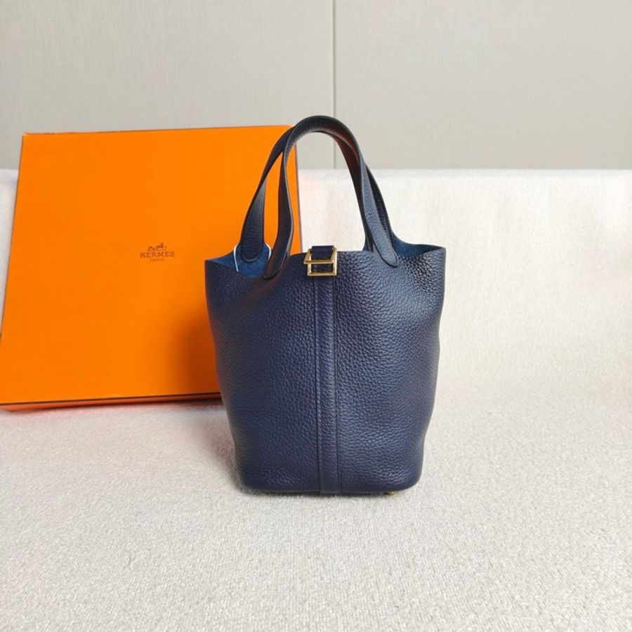 Hermes Picotin菜籃子18 普魯士藍18*19*13.5 99新配件塵袋鑰匙鎖-4