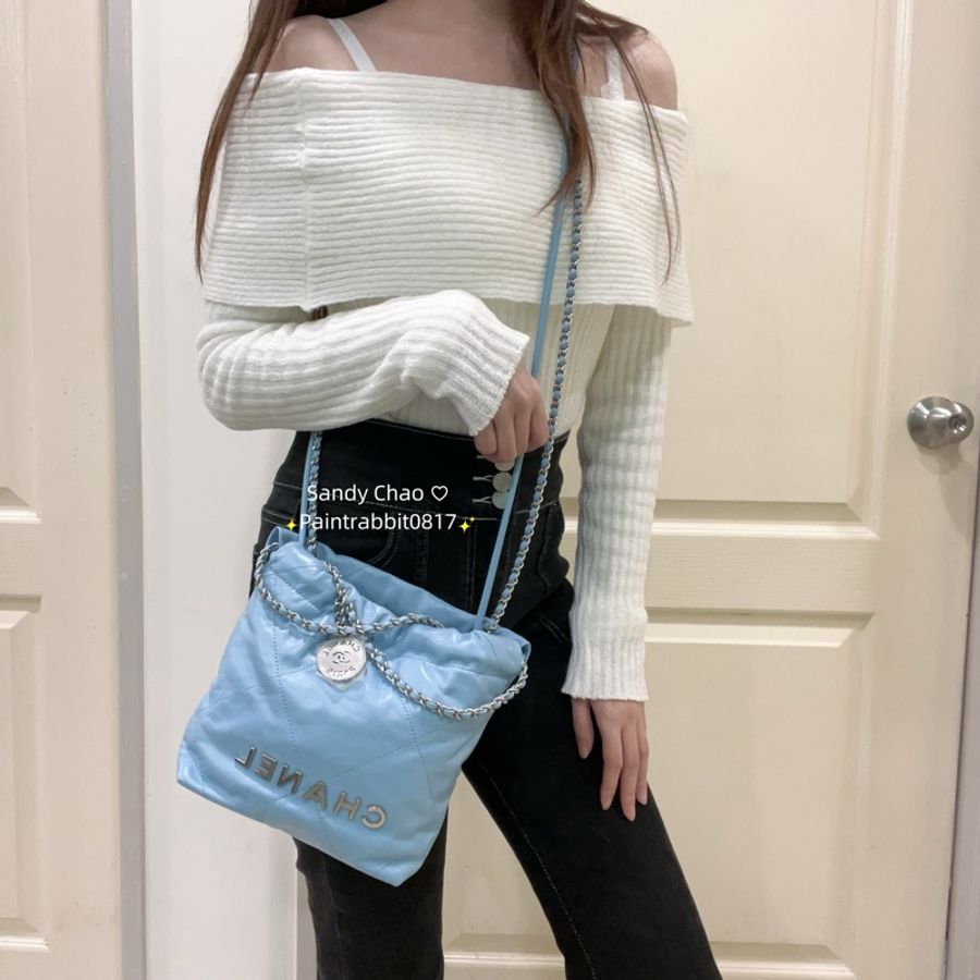 ෆ Chanel 22bag mini垃圾袋 奶油藍-0