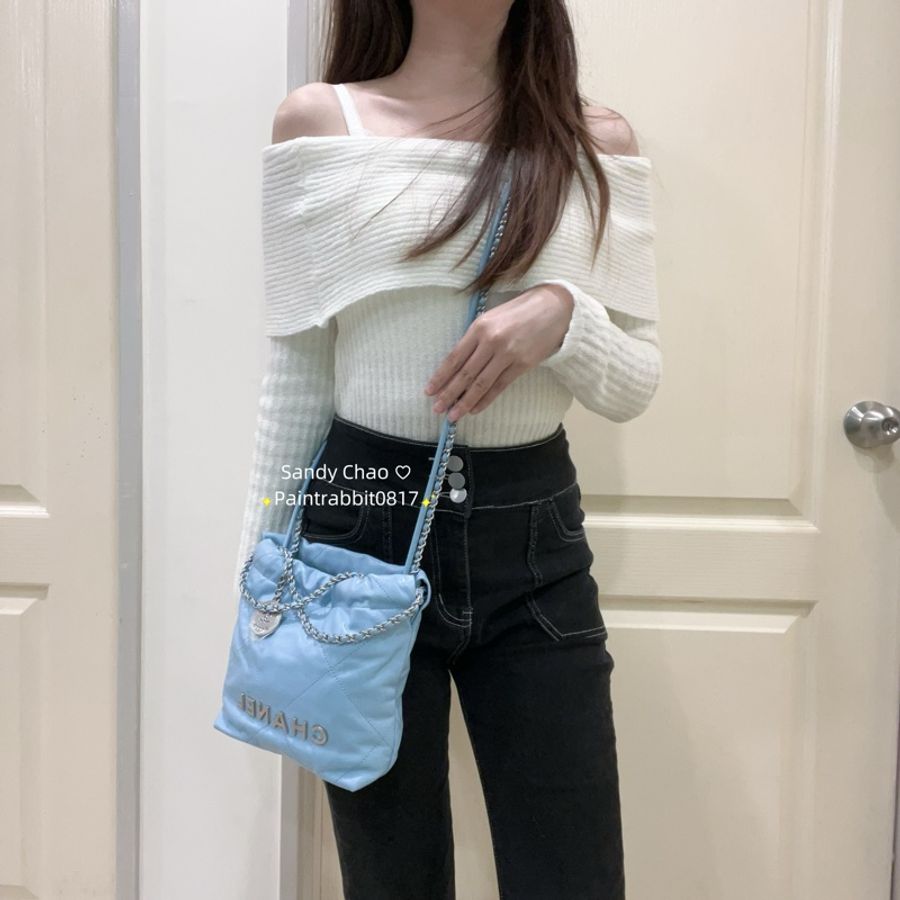 ෆ Chanel 22bag mini垃圾袋 奶油藍-1