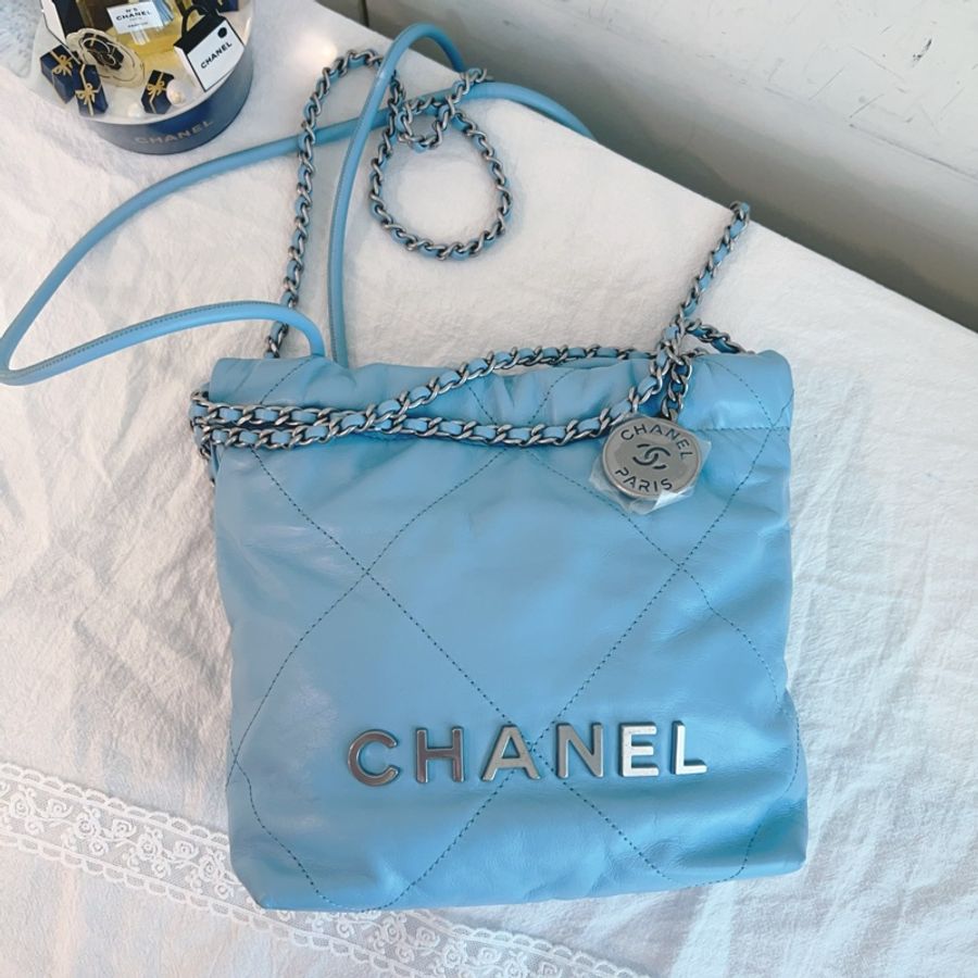 ෆ Chanel 22bag mini垃圾袋 奶油藍-8