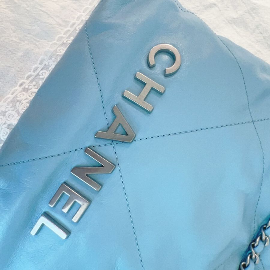 ෆ Chanel 22bag mini垃圾袋 奶油藍-12