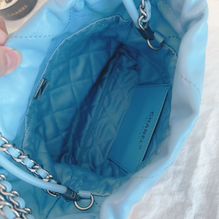 ෆ Chanel 22bag mini垃圾袋 奶油藍-14