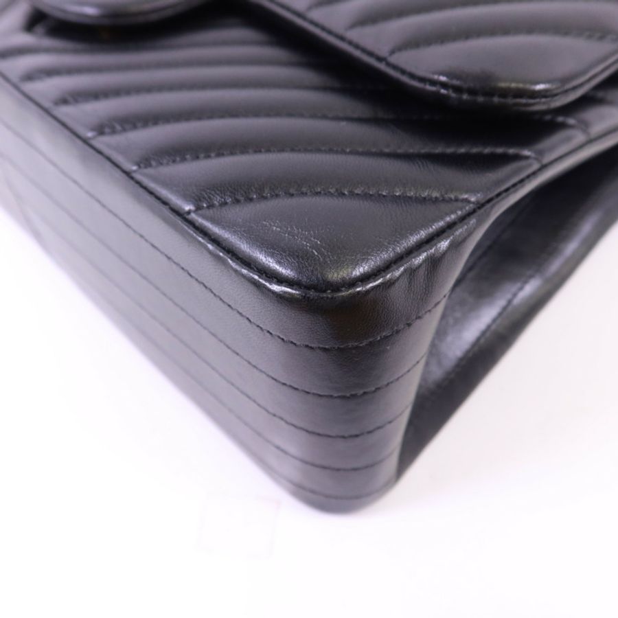 CHANEL 羊皮皮革Classic Jumbo金扣鏈帶手挽肩背兩用袋-10