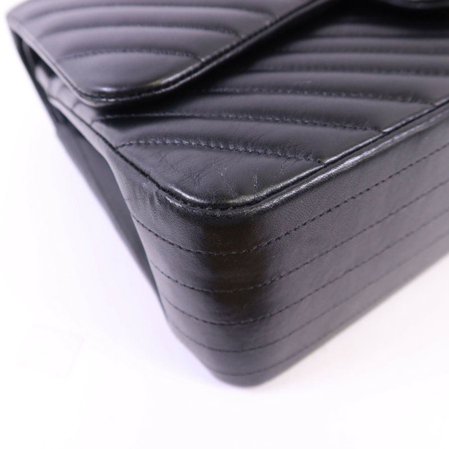 CHANEL 羊皮皮革Classic Jumbo金扣鏈帶手挽肩背兩用袋-11