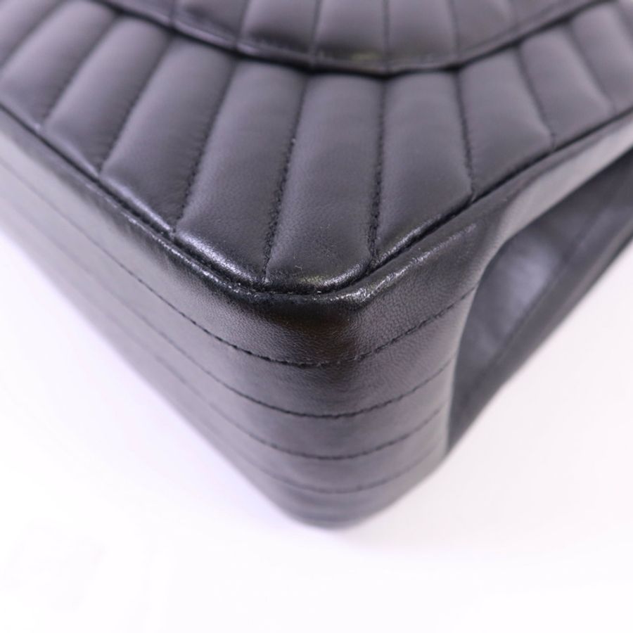 CHANEL 羊皮皮革Classic Jumbo金扣鏈帶手挽肩背兩用袋-12