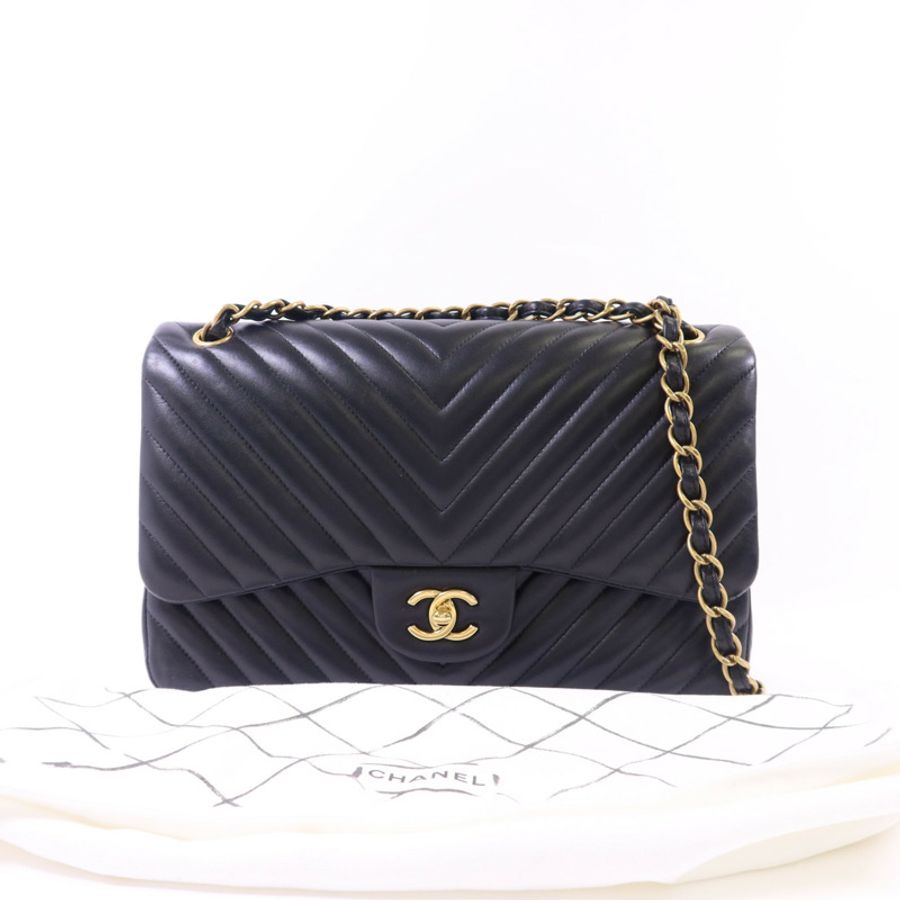 CHANEL 羊皮皮革Classic Jumbo金扣鏈帶手挽肩背兩用袋-17