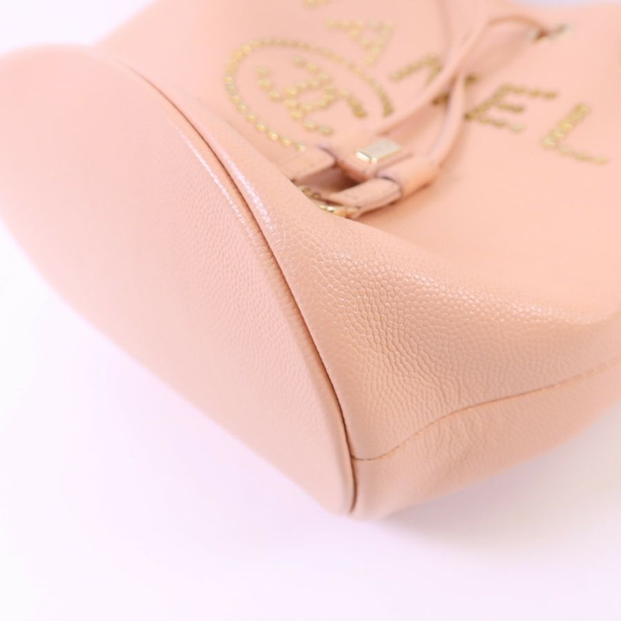 CHANEL 牛皮皮革Rivet Drawstring Bucket金扣肩背袋-12