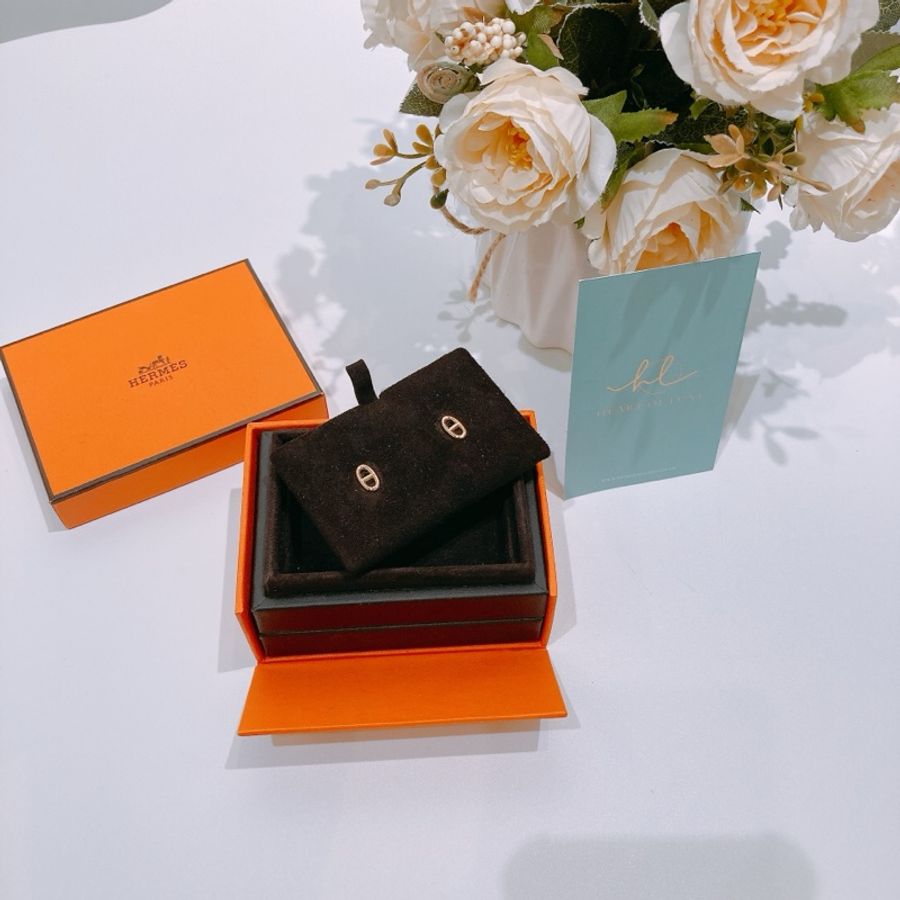 TW4652 HERMES 愛馬仕小號豬鼻系列18K玫瑰金耳環CHAINE D'ANCRE EARRINGS 18K ROSE GOLD-12