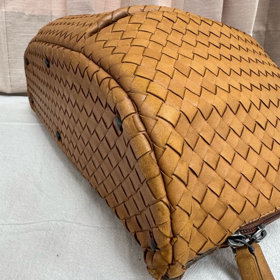 Bottega Veneta 經典棕色 小羊皮 編織包 中古 手提vintage 大容量-14