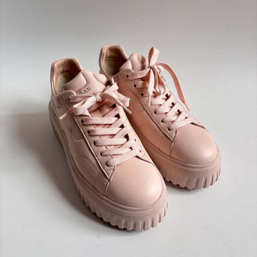 38號 極新::Hogan:: 粉色厚底休閒鞋 H-Stripes Leather Sneakers | Pink-1
