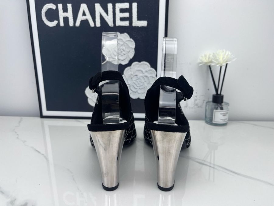 99新未使用chanel香奈兒 閃鑽粗跟麂皮涼靴 36.5碼-10