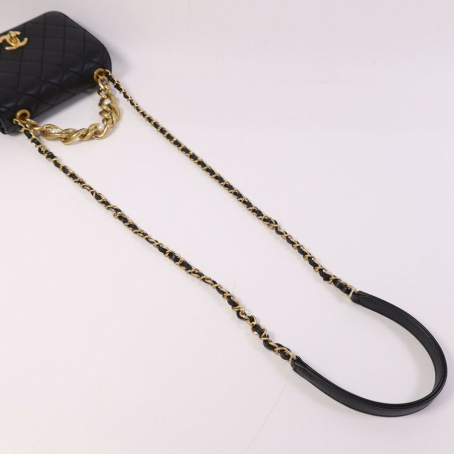 CHANEL 牛皮皮革Shoulder Bag金扣鏈帶肩背袋-8