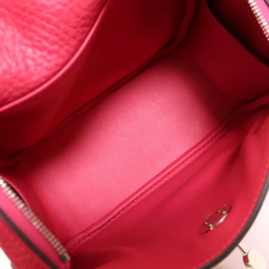 HERMES Clemence皮革Mini Lindy銀扣手挽肩背兩用袋Rose Extreme-4