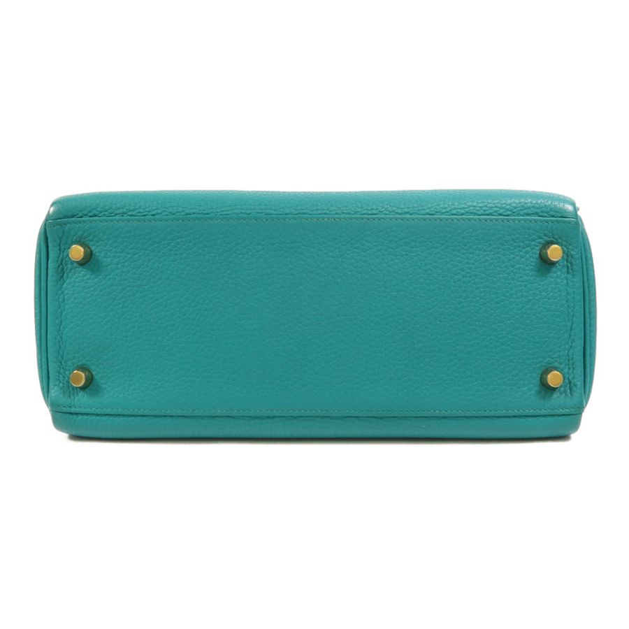 HERMES Togo皮革Kelly 28金扣手挽肩背兩用袋Bleu Paon-3