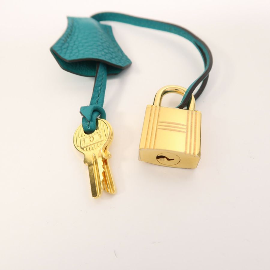 HERMES Togo皮革Kelly 28金扣手挽肩背兩用袋Bleu Paon-17