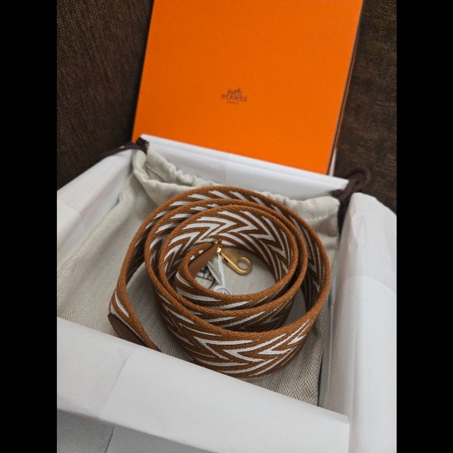 (全新品)愛馬仕50mm肩帶金棕金釦105長-0